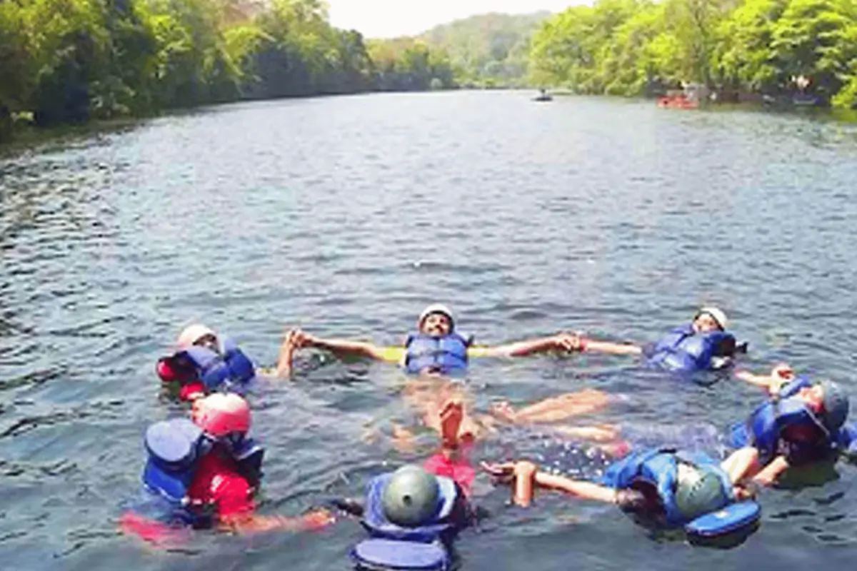 Guests enjoying natural river massage